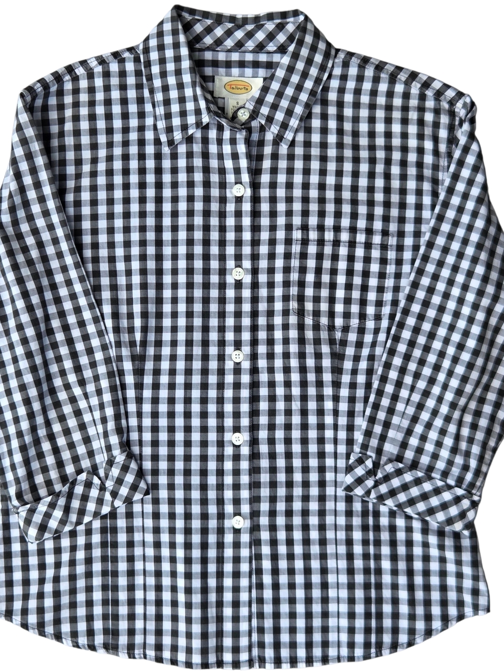 Talbots Checkered Black & White Button Front Shirt Size-S